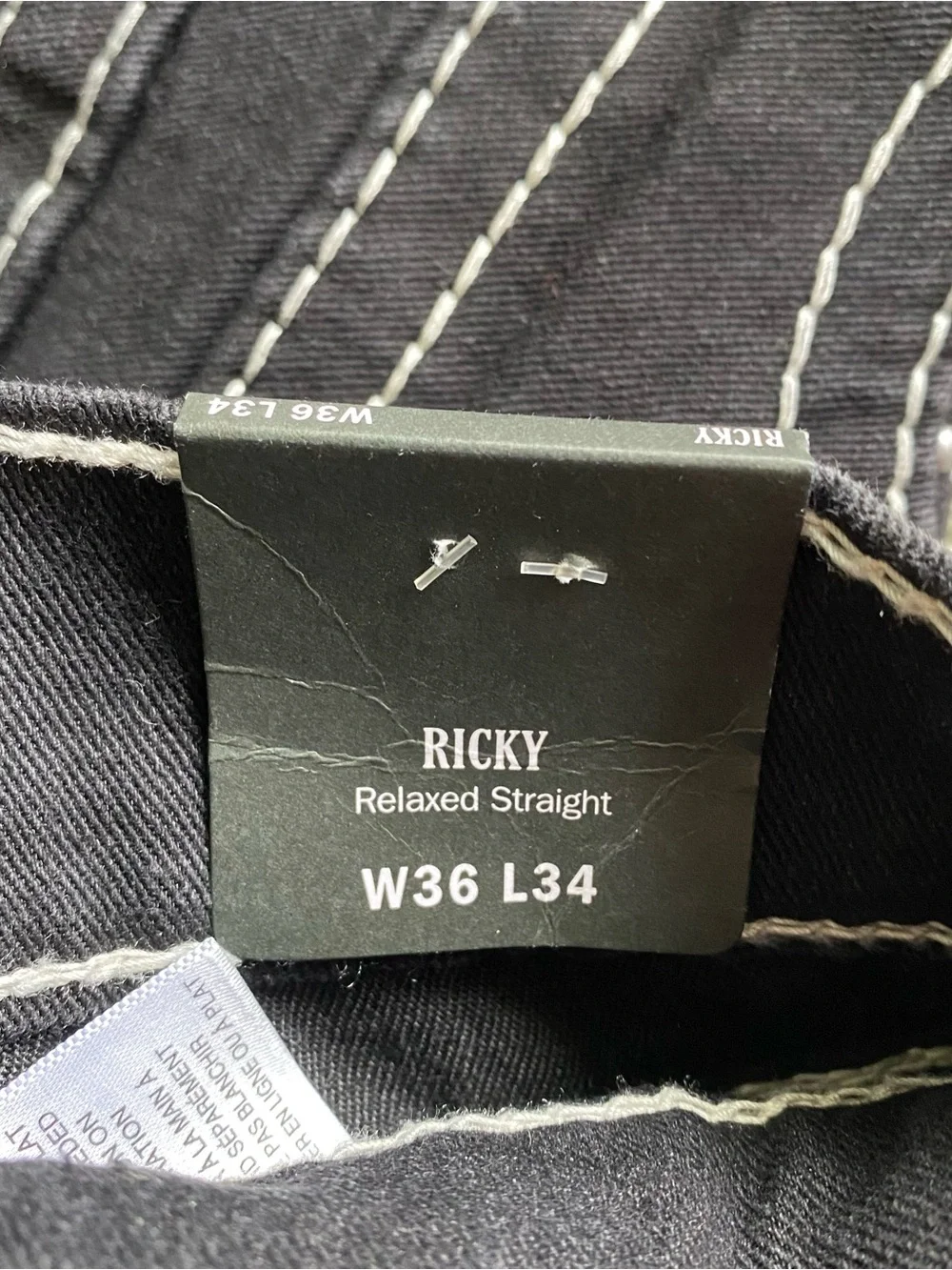 NEW True Religion Ricky Big T Flap Straight Black Jeans Stitching 36 x 34